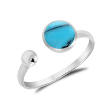 Unique Circle Shaped Blue Turquoise Open-Ended Sterling Silver Band Ring-9 - £13.29 GBP