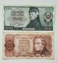 Austria Lot Of 2 Banknotes Set 500 And 1000 Shilling Banknote 1965 - 1966 Rare - $102.49