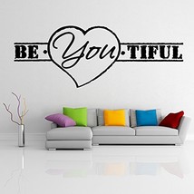 ( 55&#39;&#39; x 20&#39;&#39;) Vinyl Wall Decal Quote Be*You*tiful with Heart Shape/ Ins... - £29.68 GBP
