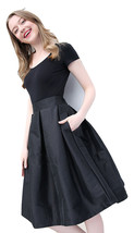BLACK A-Line Taffeta Skirt Women Plus Size Taffeta Pleated Midi Party Skirt image 2