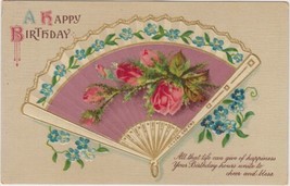 A Happy Birthday Postcard 1912 Fan Floral Hanston Kansas - £2.33 GBP