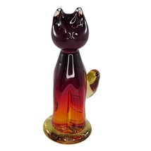 Vintage MCM Art Glass Amber Cat Sitting Figurine Viking? Rainbow? Pilgrim? - £39.32 GBP