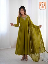 Mehndi Green Georgette Sequined Anarkali Suit Set with Embroidery dupatta - $55.00
