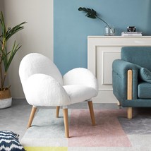 Pure Solid Wood Beech Frame Imitation Lamb Fabric Sofa Chair - White - £189.56 GBP