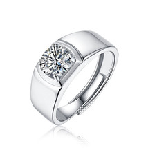 2 Ct Men&#39;s Round Moissanite Solitaire Wide Band 14k Gold Plated Adjustable Ring - £95.21 GBP+