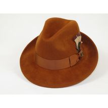 Men Bruno Capelo Hat Australian Wool Rabbit Fur Look Felt Fedora RA762 Cognac image 2