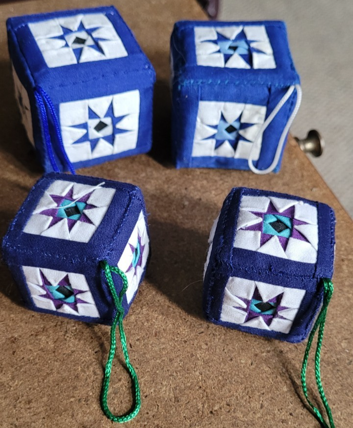 Set of 4 Christmas Ornaments Handmade Square Tree Star Blue White Holida... - $19.99
