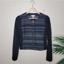 Loft Factory | Black Navy Gray Striped Body Zip Jacket, womens size XS - £21.65 GBP