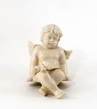 Angel Cherub Shelf Sitter Figurine with Bird on Knee Ceramic Cream Gold Trim 5&quot; - £7.96 GBP