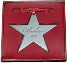 Macy's 2009 Vintage Believe Silver Star Christmas Tree Ornament - New/Se... - $12.86
