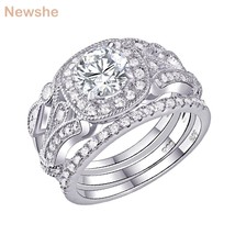 Newshe 3 Pcs Wedding Ring Sets Classic Jewelry 925 Sterling Silver 1Ct Round AAA - £43.39 GBP