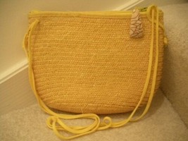 Ladies Shoulder Bag Yellow Straw Hand Bag ZipTop Woven Strap BOHO Purse EUC  - £17.31 GBP