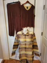 Citiknits QVC/Style Woman&#39;s 2X Brown w/ Yellow Cardigan, Tank, Pants Set (NEW) - £59.56 GBP