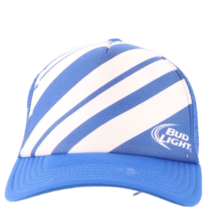 Vtg Budweiser Bud Light Beer Spell Out Striped Trucker Hat Snapback Blue White - £15.54 GBP