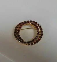Gold-tone Ruby Red Sparkling Rhinestone Double Circle Brooch - £14.21 GBP