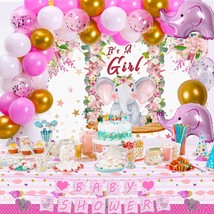 Baby Shower Decorations for Girl - Elephant Theme Girl Baby Shower, It’s... - £20.39 GBP