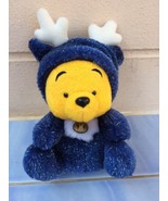 Disney Winnie The Pooh Bear dressed as Reindeer Hood Plush Doll. Christmas Rare - £20.03 GBP