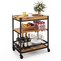 Modern Metal Wood Shelf Kitchen Serving Bar Cart with Removable Top Tray - £136.44 GBP