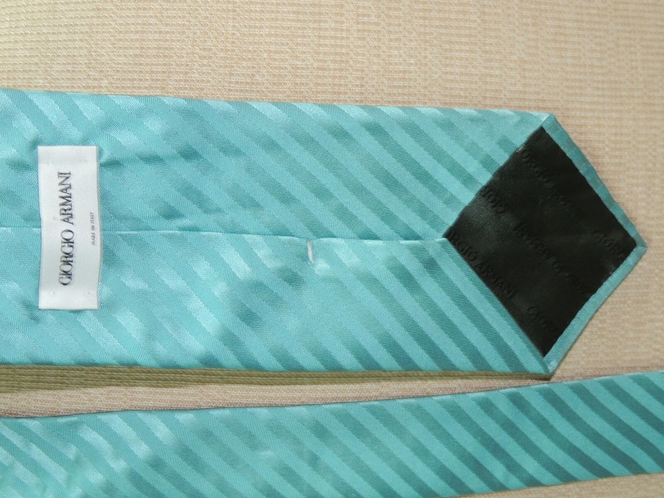 Giorgio Armani Italy Neck Tie/Necktie Silk Teal Blue stripes 59"x3.75" Item image 5