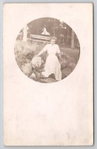 Hospers Iowa RPPC Edwardian Woman On Rocks At Lakes To Mendota IL Postcard T23 - £7.07 GBP