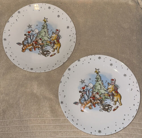 Primary image for Disney Winnie the Pooh Dinner Plate Set Of 2 Christmas Friends Tigger 10.5" Tree