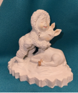 Winter Figurine Child &amp; Deer Fawn Kids White Resin 3 1/2&quot; x 3 1/2&quot; Statu... - $9.44 CAD