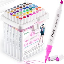 Ohuhu Markers 48 Color Double Tipped Brush Chisel Alcohol Markers for Ad... - $834.15 MXN