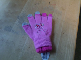 PINK RIBBON KNIT  GLOVES WITH RHINESTONES (KIDS) - £1.57 GBP