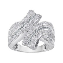 1.15 CT Brilliant Simulated Diamond Cluster Bypass Ring 14K White Gold Plated - £65.97 GBP