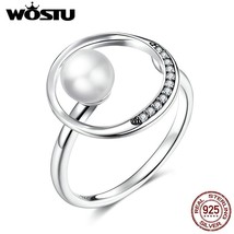 WOSTU Pearl Ring Elegant 925 Sterling Silver 925 Geometric Round Circle Finger R - £15.01 GBP