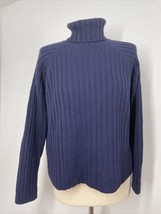 Vtg Y2K Banana Republic L Blue Rib Knit Merino Wool Crop Turtleneck Sweater - £26.73 GBP