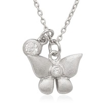 Silver Small CZ with Butterfly Double Pendant Children&#39;s Necklace - £32.13 GBP