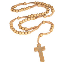 Catholic Wooden Prayer Beads Light beige Rosary Crucifix from Jerusalem 20&#39;&#39; - $14.55