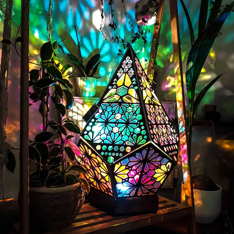 Wooden Hollow LED Projection Night Lamp  Bohemian Colorful Projector Des... - $29.03
