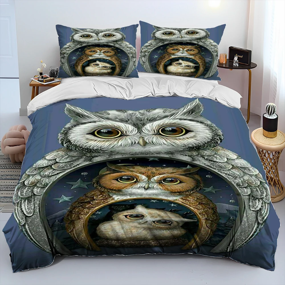 HD Cute Owl 3D Cartoon Comforter Bedding Set,Duvet Cover Bed Set Quilt Cover - £41.76 GBP+