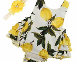 NWT Baby Girls Lemon White Sleeveless Ruffle Romper &amp; Headband Outfit Set - £8.78 GBP