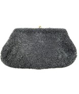 Vtg Walborg Black Beaded Evening Purse Clutch Made in Belgium by Hand - $55.33 CAD