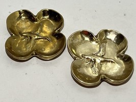 Set Of 2 Virginia Metalcrafters Brass Figural Duck 4 Leaf Clover Ashtray... - $23.36