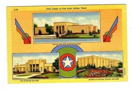 Civic Center at Fair Park Dallas Texas Linen Postcard Aquarium Museums - £9.41 GBP