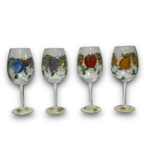Hand Painted 12 oz Grape Apple Orange Cluster Clear Crackle Wine Glasses 4 Pack - £52.22 GBP