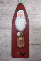 Handpainted K Phillips Santa Claus with Pineapple Basket Blackbird Wood Ornament - £7.76 GBP