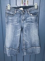 Apollo Cropped Wide Leg Jeans Size 5/6 Whisker Wash Faux Cuffs Denim Capris - £6.32 GBP