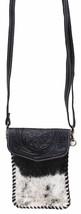 Women&#39;s Western Cowhide Floral Tooled Leather Laced Crossbody Bag Purse ... - $39.59