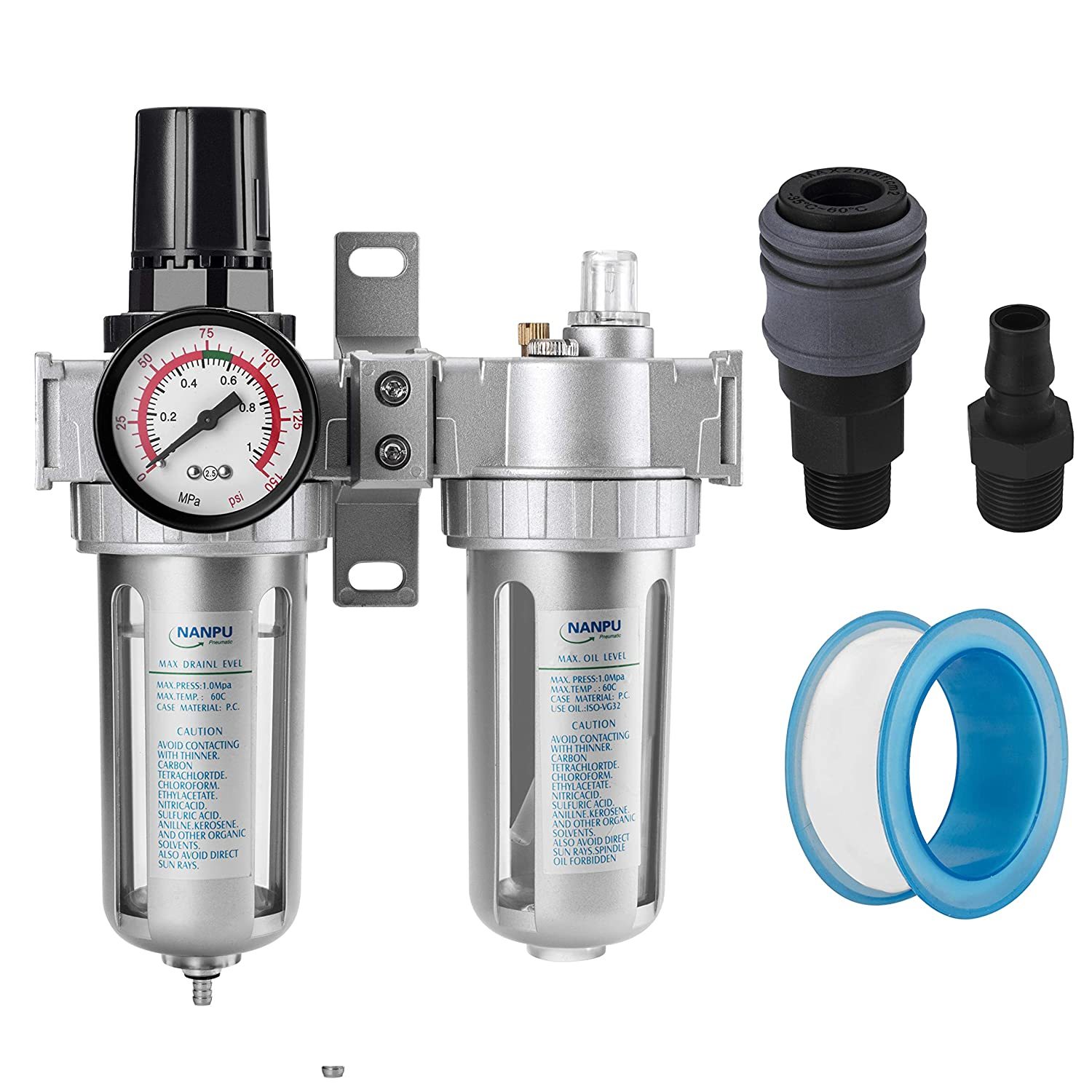 NANPU 1/4&quot; NPT Air Filter Pressure Regulator Lubricato Dryer Gauge Kit W... - $41.99