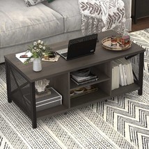 Rustic Coffee Table For Living Room, Farmhouse Dark Wood Center Table, Industria - £160.53 GBP