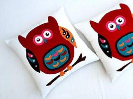 Traditional Jaipur Owl Embroidery Suzani Cushion Cover 16x16 Bohemian Dorm Decor - £10.35 GBP