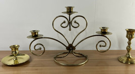Wedding set of 3 brass candlesticks - £15.72 GBP