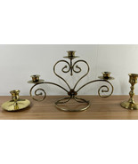 Wedding set of 3 brass candlesticks - £15.02 GBP