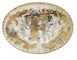 Letter “F” Western Cowboy Casual Style Silver Golden Rodeo 4&quot; X 3&quot; Belt ... - $9.89