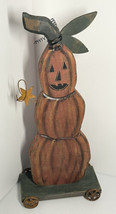 Halloween wooden rustic primitive folk art style Pumpkin guy on wheels display - £16.15 GBP